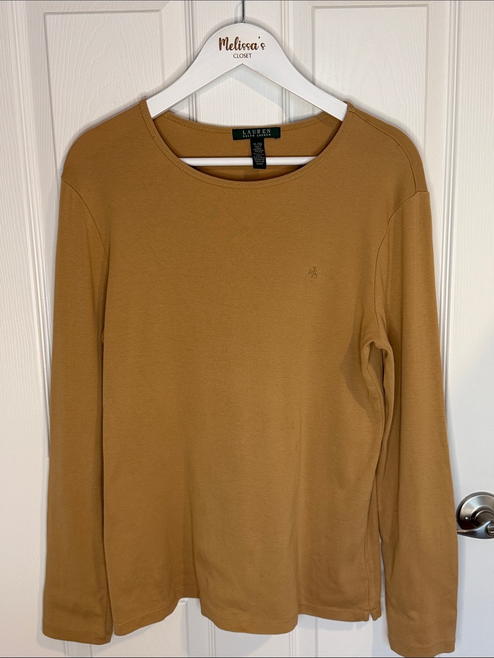 Lauren Ralph  Lauren beige/camel Long Sleeve Crewneck Top 100% cotton XL